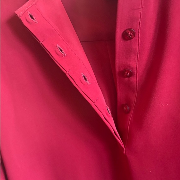 Chico's Vibrant Red Blouse with Pleated Bell Sleeves 1/4 Button V Neck Blouse - Picture 3 of 6